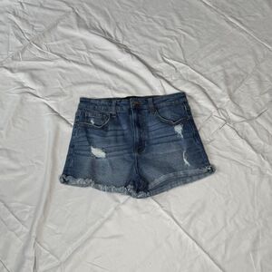 Kendall and Kylie The Drifter High Rise Trust Me Denim Shorts Distress Blue 7/28